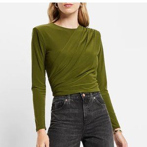 Matte Crew Neck Long Sleeve Draped Cropped Top